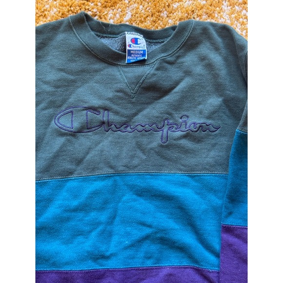 Vintage 90's Champion Crew Neck Sweatshirt Medium Color Block Embroidered USA - Picture 3 of 6
